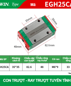 Con trượt vuông tiêu chuẩn EGH25CA (Bi trượt vuông Hiwin type)