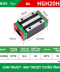 Con trượt vuông thân dài HGH20HA (Bi trượt vuông - Hiwin type)