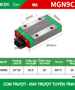 Con trượt vuông mini MGN9C (Bi trượt mini - Hiwin type)