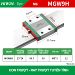 Con trượt vuông mini bản rộng thân dài MGW9H (Bi trượt vuông – Hiwin type)
