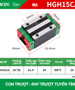 Con trượt vuông tiêu chuẩn HGH15CA (Bi trượt vuông - Hiwin type)