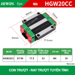 Con trượt vuông bản rộng HGW20CC (Bi trượt vuông – Hiwin type)