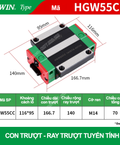 Con trượt vuông bản rộng HGW55CC (Bi trượt vuông - Hiwin type)
