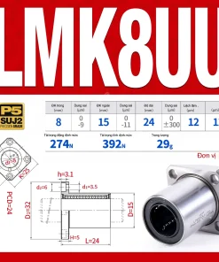 Con trượt tròn mặt bích vuông thân ngắn LMK8UU (Bi trượt tròn)