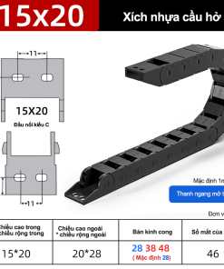 Xích nhựa cầu nắp kín XN15x20 C NK ( Kích thước trong 15x20mm )