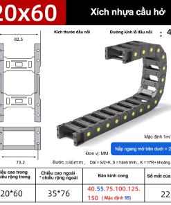 Xích nhựa cầu nắp hở XN20x60 CA ( Kích thước trong 20x60mm )
