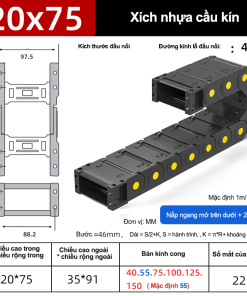 Xích nhựa cầu nắp kín XN20x75 CA NK ( Kích thước trong 20x75mm )