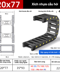 Xích nhựa cầu nắp hở XN20x77 CA ( Kích thước trong 20x77mm )