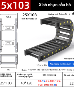 Xích nhựa cầu nắp hở XN20x103 CA ( Kích thước trong 20x10mm )