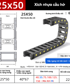 Xích nhựa cầu nắp hở XN25x50 CA ( Kích thước trong 25x50mm )