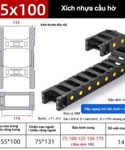 Xích nhựa cầu nắp hở XN55x100 CA NH ( Kích thước trong 55x100mm )