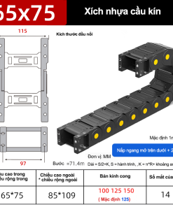 Xích nhựa cầu nắp kín XN65x75 CA NK ( Kích thước trong 63x75 mm )