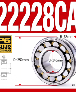 Vòng bi cà na tự lựa 2 dãy - bạc đạn cà na 22228CA/W33 (Có rãnh bôi trơn - lồng cách bi Đồng - kt 40*250*68 mm)
