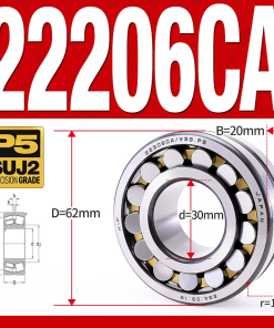 Vòng bi cà na tự lựa 2 dãy - bạc đạn cà na 22206CA/W33 (Có rãnh bôi trơn - lồng cách bi Đồng - kt 30*62*20 mm)