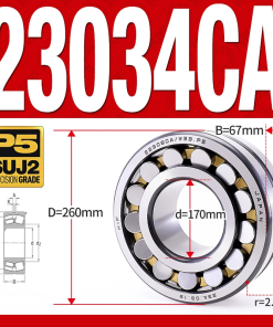 Vòng bi cà na tự lựa 2 dãy - bạc đạn cà na 23034CA/W33 (Có rãnh bôi trơn - lồng cách bi Đồng - kt 170*260*67 mm)