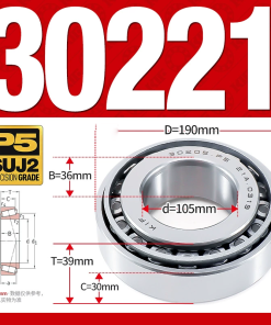 Vòng bi côn 1 dãy bi - bạc đạn bánh xe 30221  (Kích thước -  105*190*39 mm)
