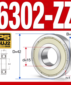 Vòng bi - bạc đạn 6302-ZZ  (Phớt cao su -  15*42*13 mm)