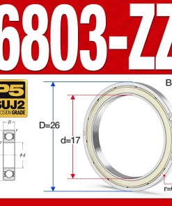 Vòng bi - bạc đạn 6803-ZZ  (Phớt kim loại -  17*26*5 mm)