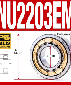 Vòng bi đũa - bạc đạn đũa trụ NU2203EM (Trục tự do - lồng cách bi Đồng - kt 17*40*16 mm)