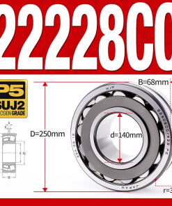 Vòng bi cà na tự lựa 2 dãy - bạc đạn cà na 22228CC/W33 (Có rãnh bôi trơn - lồng cách bi Thép - kt 40*250*68 mm)