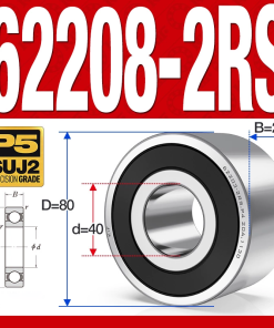 Vòng bi - bạc đạn 62208-2RS (Bi cầu 2 dãy - Phớt cao su - 40*80*23 mm)