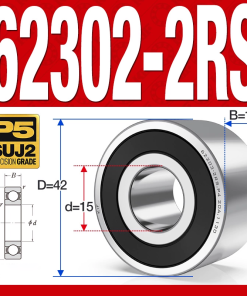 Vòng bi - bạc đạn 62302-2RS (Bi cầu 2 dãy - Phớt cao su - 15*42*17 mm)