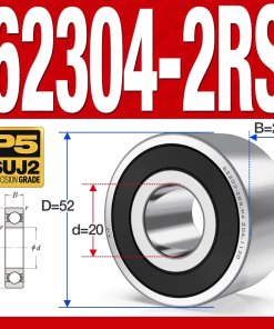 Vòng bi - bạc đạn 62304-2RS (Bi cầu 2 dãy - Phớt cao su - 20*52*21 mm)