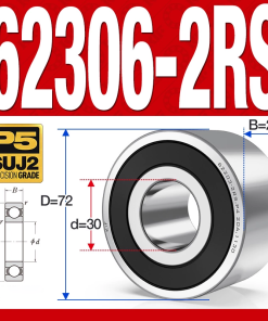 Vòng bi - bạc đạn 62306-2RS (Bi cầu 2 dãy - Phớt cao su - 30*72*27 mm)