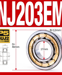 Vòng bi đũa - bạc đạn đũa trụ NJ203EM (Chặn trục 1 chiều - lồng cách bi Đồng - kt 7*40*12 mm)