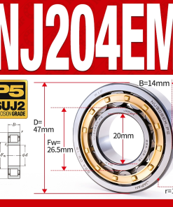 Vòng bi đũa - bạc đạn đũa trụ NJ204EM (Chặn trục 1 chiều - lồng cách bi Đồng - kt 20*47*14 mm)