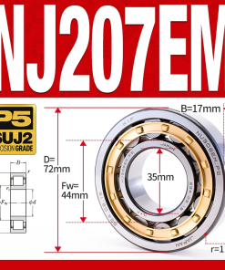 Vòng bi đũa - bạc đạn đũa trụ NJ207EM (Chặn trục 1 chiều - lồng cách bi Đồng - kt 35*72*17 mm)