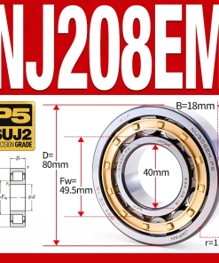 Vòng bi đũa - bạc đạn đũa trụ NJ208EM (Chặn trục 1 chiều - lồng cách bi Đồng - kt 40*80*18 mm)