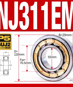 Vòng bi đũa - bạc đạn đũa trụ NJ312EM (Chặn trục 1 chiều - lồng cách bi Đồng - kt 60*130*31 mm)
