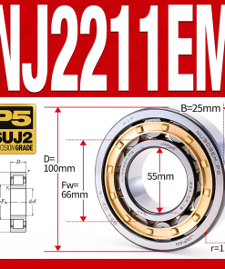 Vòng bi đũa - bạc đạn đũa trụ NJ2212EM (Chặn trục 1 chiều - lồng cách bi Đồng - kt 60*110*28 mm)
