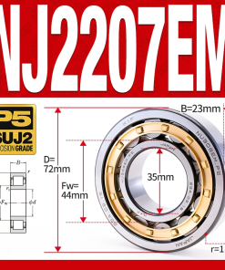 Vòng bi đũa - bạc đạn đũa trụ NJ2207EM (Chặn trục 1 chiều - lồng cách bi Đồng - kt 35*72*23 mm)