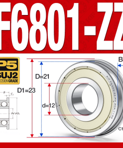 Vòng bi - bạc đạn  F6801-ZZ  (Mặt bích - phớt kim loại -  12*21*5 mm)