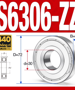 Vòng bi - bạc đạn S6306-ZZ  (Tốc độ cao - Inox 440C - phớt kim loại - 30*72*19 mm)