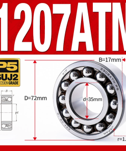Vòng bi - bạc đạn tự lựa 1207ATN  (Chịu nhiệt - vòng cách bi Nylon - 35*72*17 mm)