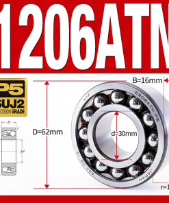 Vòng bi - bạc đạn tự lựa 1206ATN  (Chịu nhiệt - vòng cách bi Nylon - 30*62*16 mm)
