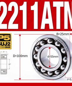 Vòng bi - bạc đạn tự lựa 2211ATN  (Chịu nhiệt - vòng cách bi Nylon - 55*100*25 mm)